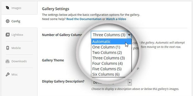 Columns dropdown