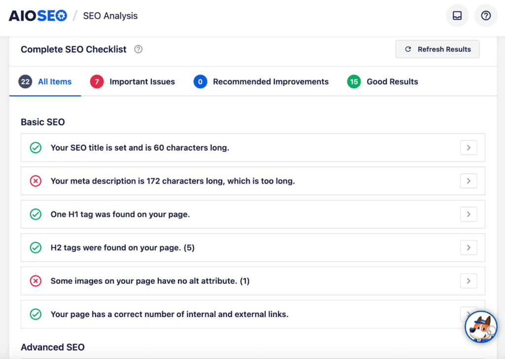 AIOSEO SEO audit checklist 1 1 - Envira Gallery AIOSEO SEO audit checklist
