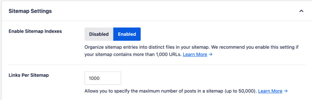 aioseo-sitemap-settings-indexes 1 1 - Envira Gallery AIOSEO Sitemap Settings - Enable sitemap indexes