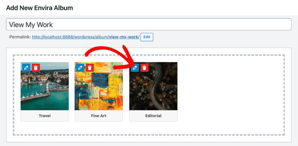Envira Albums pencil icon on galleries 1 - Envira Gallery Envira Albums edit galleries - pencil icon
