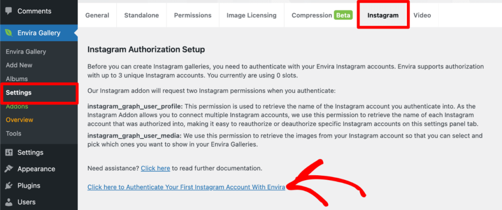 envira-gallery-settings-instagram 1 1 1 - Envira Gallery Envira Gallery - Settings - Instagram - Authenticate