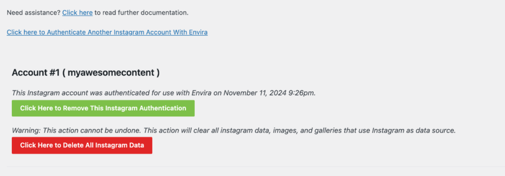 envira-settings-connected-instagram-accounts 1 1 1 - Envira Gallery Authorized Instagram accounts in Envira settings