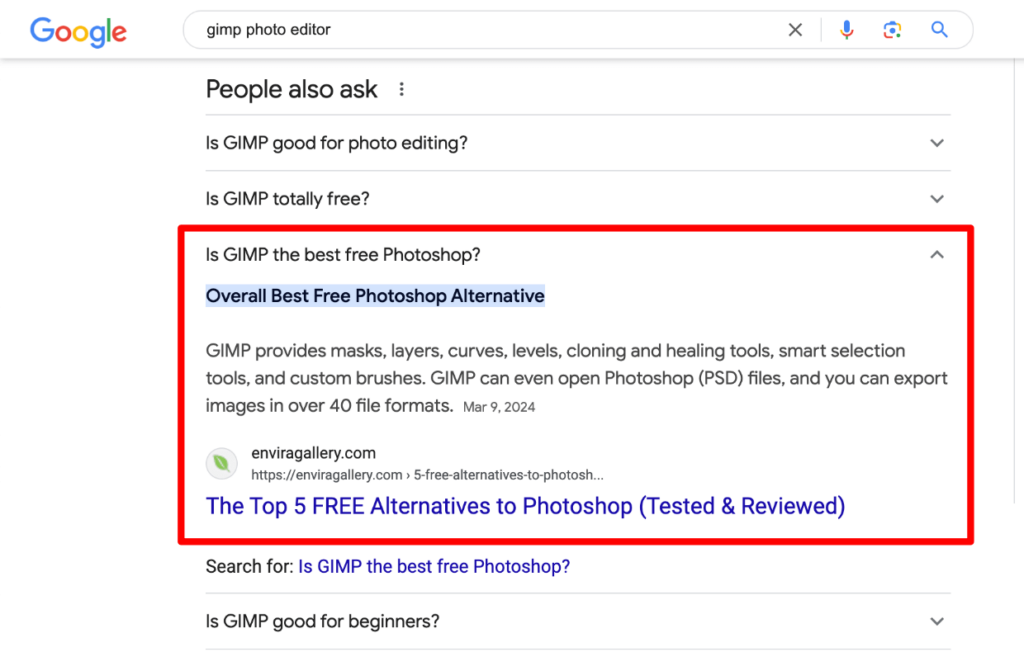 FAQ SERP feature example 1 1 - Envira Gallery FAQ SERP feature example