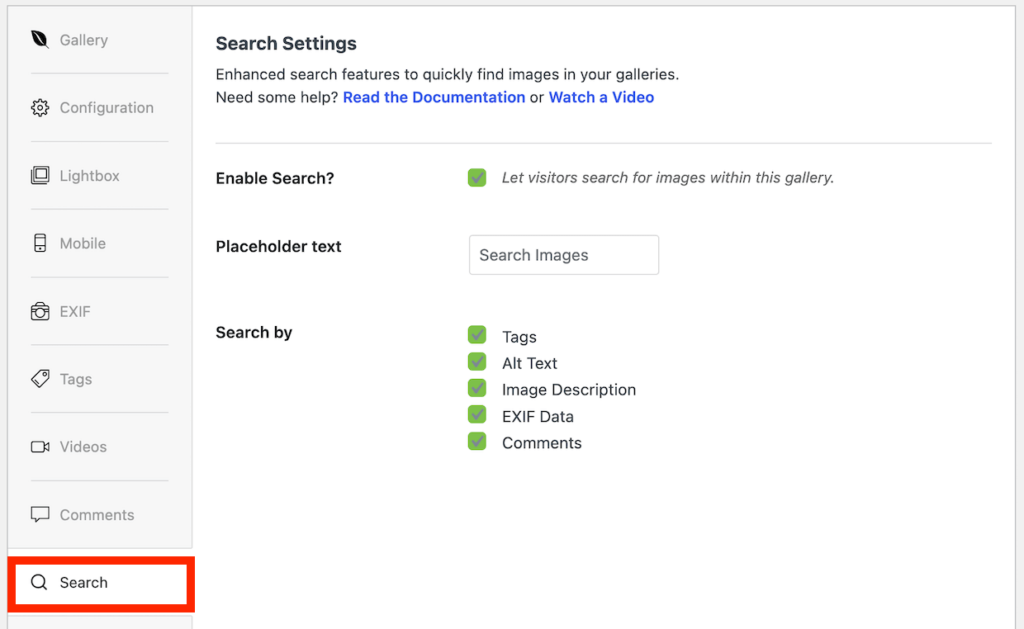 gallery-settings-search-addon 1 1 1 - Envira Gallery Search Addon settings in the gallery settings panel