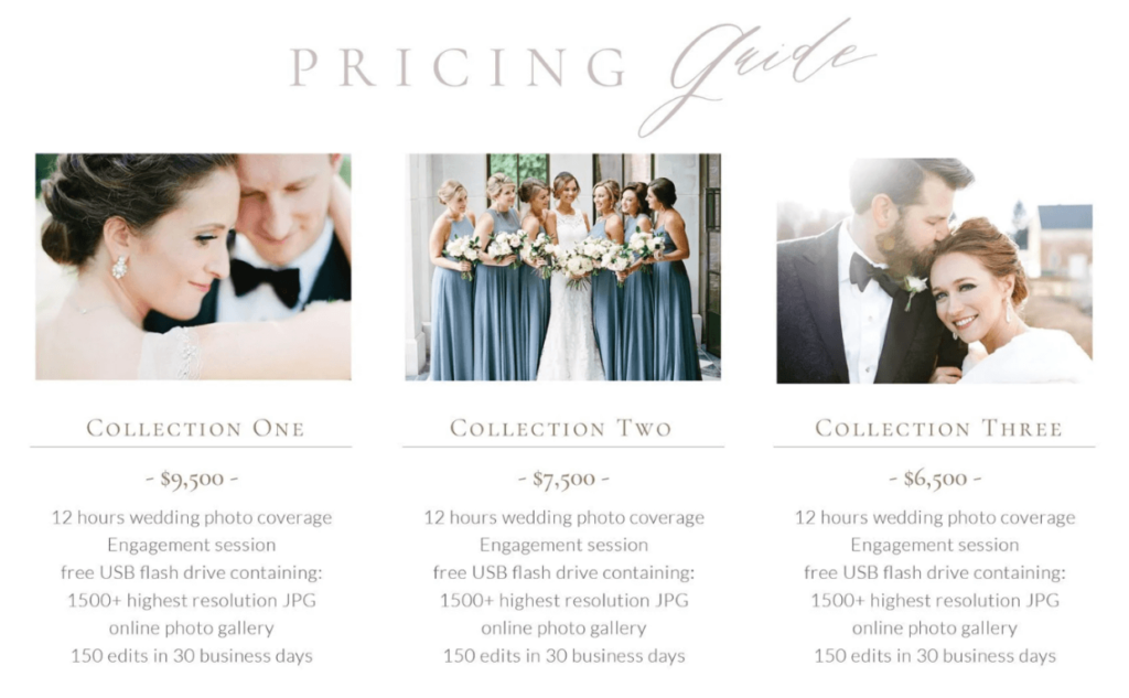 how to price photography - price list example 1 - Envira Gallery how to price photography - price list example