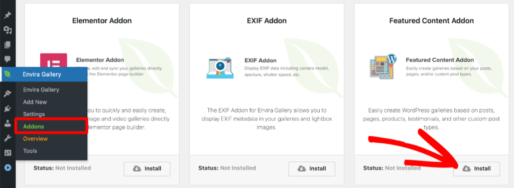 Install Featured Content Addon 1 1 - Envira Gallery Install Featured Content Addon
