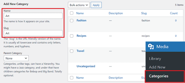 Media Library Categories plugin - add new category - Envira Gallery Media Library Categories plugin - add new category