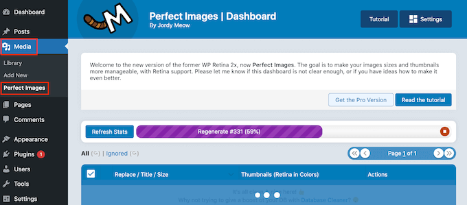 media-perfect-images-plugin - Envira Gallery Perfect Images plugin dashboard