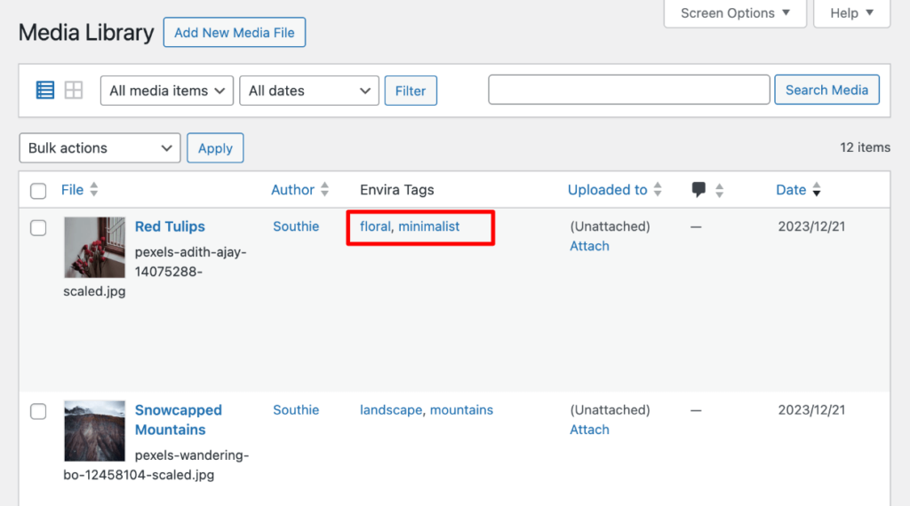 WordPress media library tags - Envira tags 1 1 - Envira Gallery WordPress media library tags - Envira tags