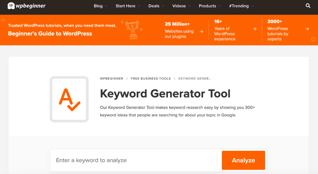 WPBeginner Keyword Generator Tool 1 1 - Envira Gallery WPBeginner Keyword Generator Tool